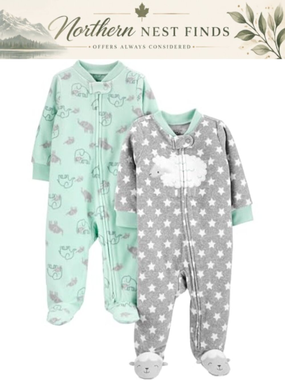 Fleece Footed Sleep and Play 2-Pack Long Sleeve V-Neck